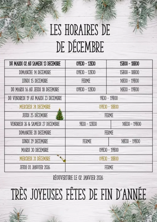 Horaires spéciales décembre 2025