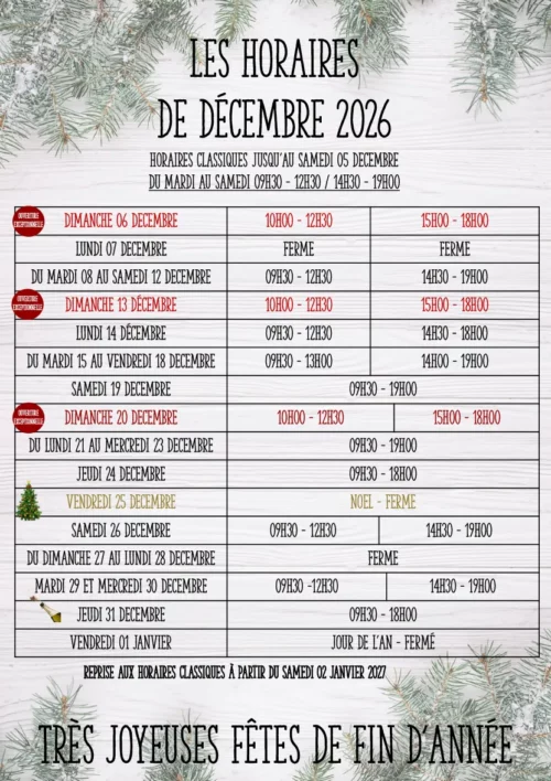 Horaires spéciales décembre 2026